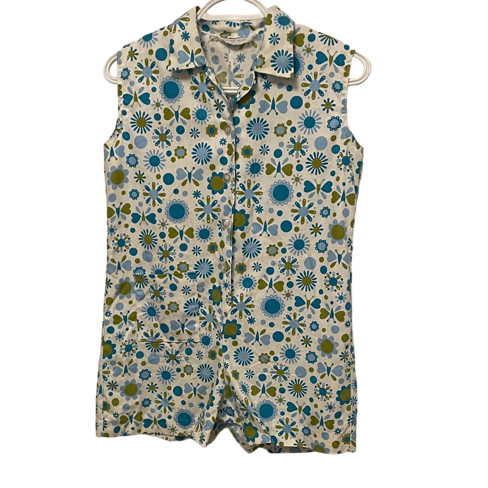 Girls Vintage 1970’s Floral Sleeveless Button-Up Jumpsuit Size 12